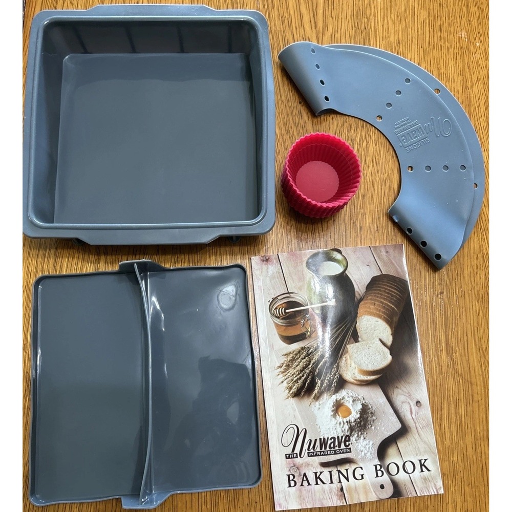 Nuwave Baking Silicone 8x8 Pan, Divider, 12 Cupcake Liners, Baking Ring, Book